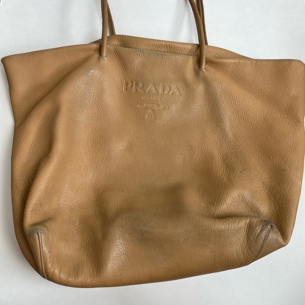 Prada Bag Leather Big Tote Handbag Purse Logo Slouchy - Picture 13 of 16